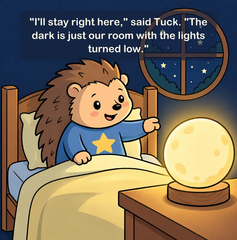 Page 19: "I'll stay right here," said Tuck. "The dark is just our room with the lights turned low."